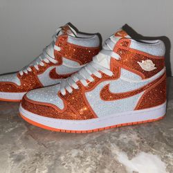 Custom Orange Iced Out Nike Sneakers Men’s Size 8, Shipping Available 