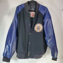 University Of Illinois Chief Illiniwek Men's XL Leather Jacket Baseball Letterman 
