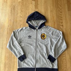 LA GALAXY Hoodie Mens XL Gray Blue Full Zip Embroidered Logo Soccer Adidas
