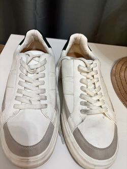 White Low-Top Sneakers with Green Heel Tab