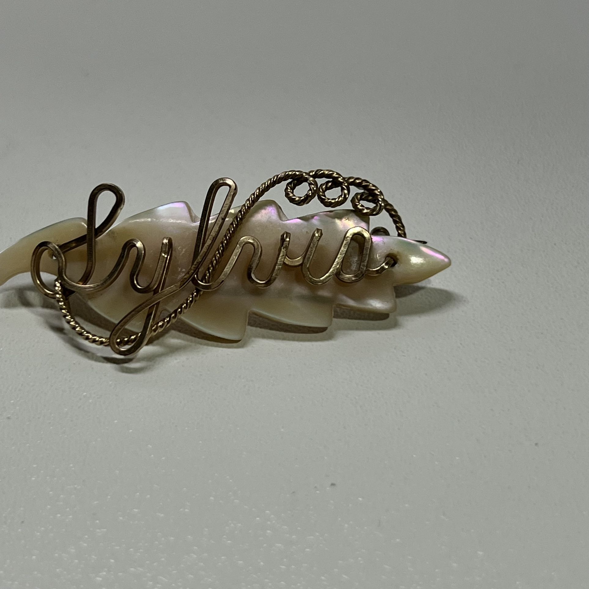 Vintage Pin Mother of Pearl Wire Work “Sylvia ” Brooch