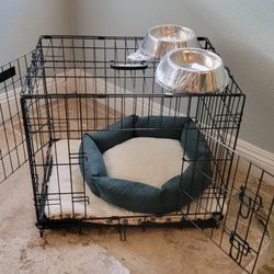 New 24" Dog Crate 2 Door Cat Cage Up To 25lbs With Black Bottom Tray Foldable Puppy Kennel Add A Bed $10/ Crate , Bed & 2 Bowls  $55! All New 