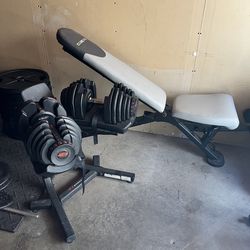 Dumbbell Adjustable Weights BowFlex 10-90lb with Stand Weight Bench Press