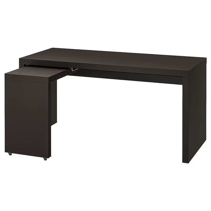 Desk with pull-out panel, black-brown