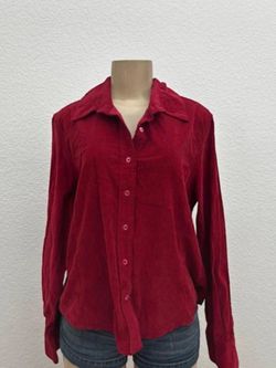Red corduroy button-up blouse with a relaxed fit #retro