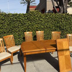 Solid Wood Expanding Table, 6 Chairs And Hutch