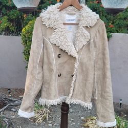 Vtg Wet Seal Faux Suede Sherpa Lined Faux Fur Collar Jacket
