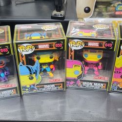 Marvel Funko Blacklight Set Of 4 Iron Man Captain America Thor Captain Marvel Pop
