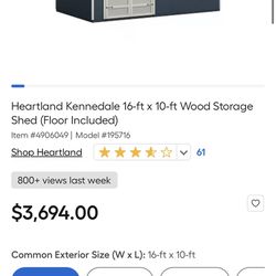 Heartland Kennedale 16-ft x 10-ft Wood Storage Shed (Floor Included)