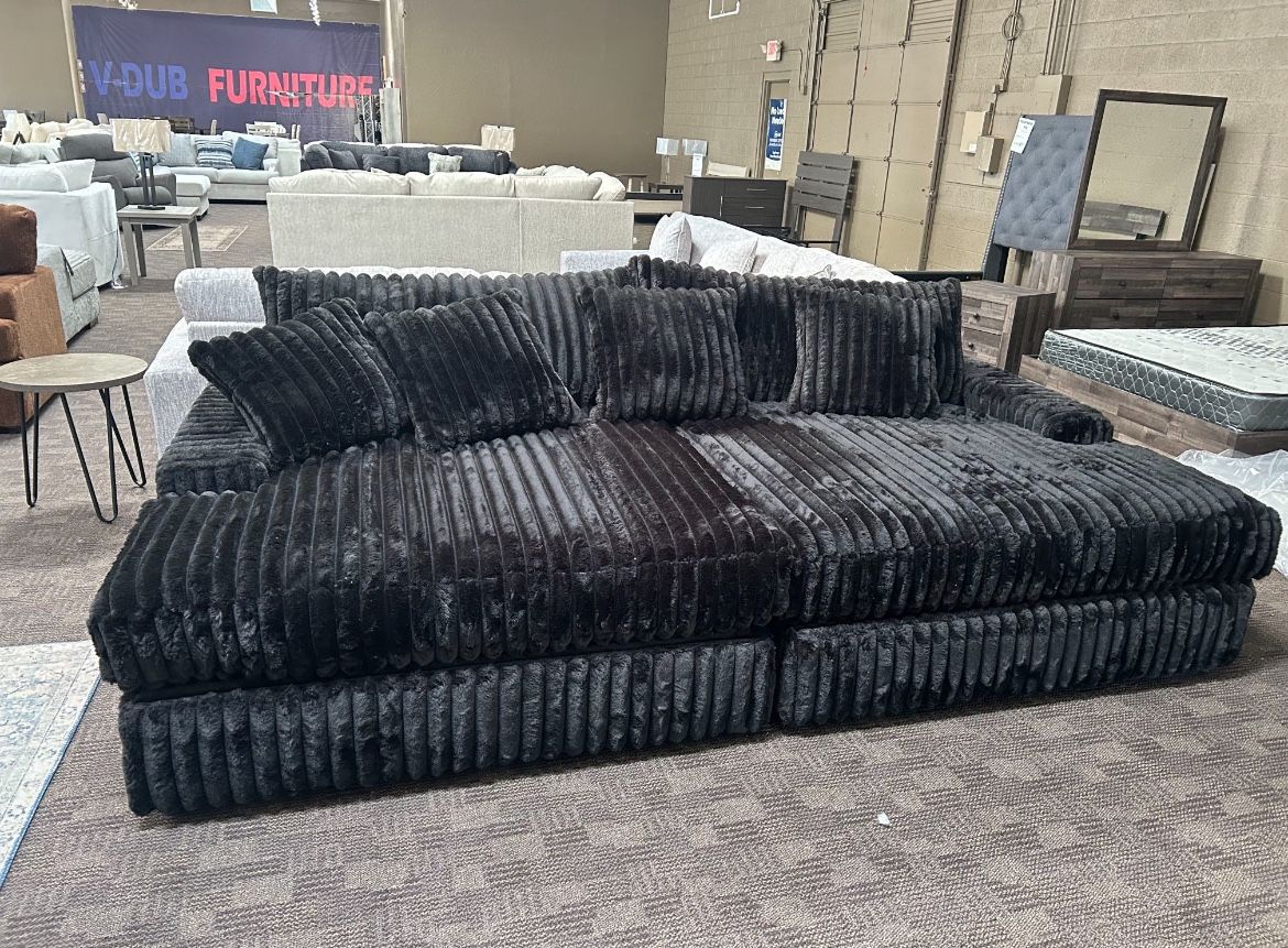 Big Corduroy Fluffy Black Sectional