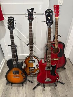 4 Instruments-Epiphone EB0 Bass-Epiphone Les Paul- VB100 Violin Bass & Acoustic Package
