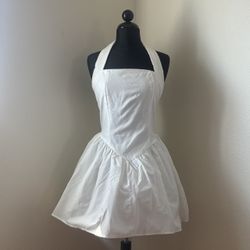 White Solid Color Square Neck Halter Back Square Neck Pleated Mini Dress Halter Back Dress