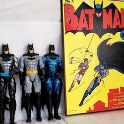 Batman Lot with Silver Buffalo DC Comics No.1 Batman Wall Decor 3 Bat-tech Dolls