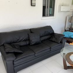 Both Black Leather Sleeper & Love Seat
