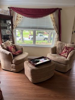 Tan Swivel Accent Chairs with Ottoman Set