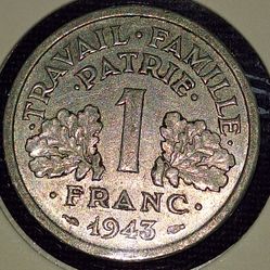 1943 France 1 Franc Coin