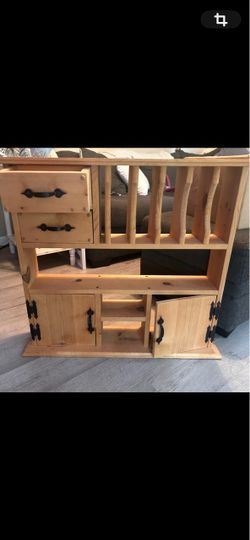 Pine Wood Cabinet with Drawers and Shelves