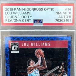 2018 Panini Donruss Optic Lou Williams Blue Velocity IP Auto PSA 8