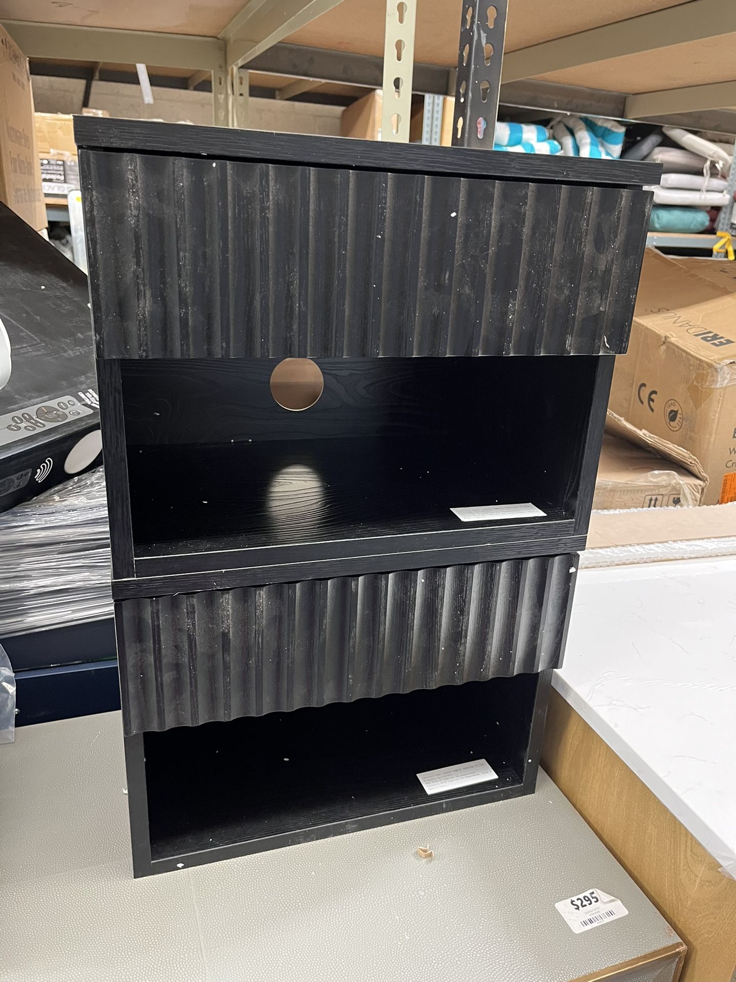 Modern Fluted Cabinet Nightstand Set of 2, Bedside Table with Drawer & Storage Shelf for Small Spaces