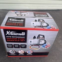 1/4 HP 3 CFM Air Vacuum Pump, HVAC and Air Conditioning Refrigerant Kit with AC Manifold Gauge Set
