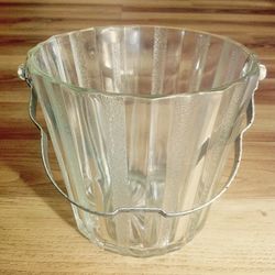 MCM Brockway Art Deco Glass Ice Bucket, Folding Metal Handle 
