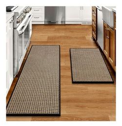 Kitchen Rugs and Mats Non Skid Washable Set of 2 PCS, Absorbent Runner Rugs for Kitchen, Front of Sink, Kitchen Mats for Floor, 17.3"x 47"+17.3"x 29" 