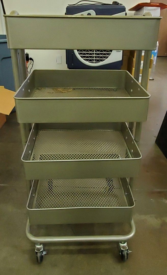 Metal storage cart 4 tier utility rack with wheels silver