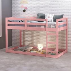 TWIN BUNK BED FRAME PINK FINISH BUNKBED LITERA