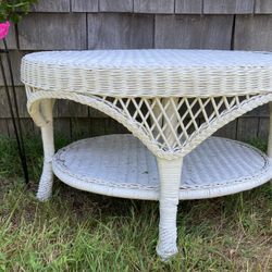 Vintage Wicker 2 Shelf Coffee Table 