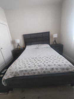 Queen Bed, Mattress And 2 Night Stands From Living Spaces