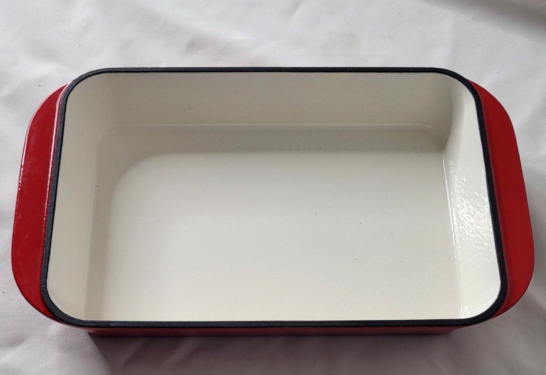 Carolina Cooker Enamel Cast Iron Baking Casserole Lasagna Pan Dish Red & White