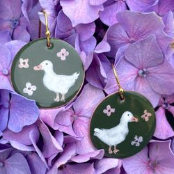 Cute Enameled Duck Earrings