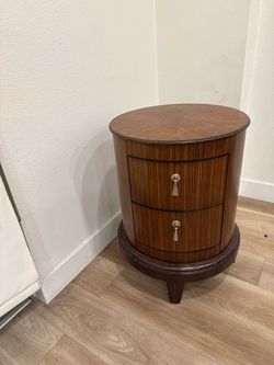 Round Wood Nightstand with Two Drawers