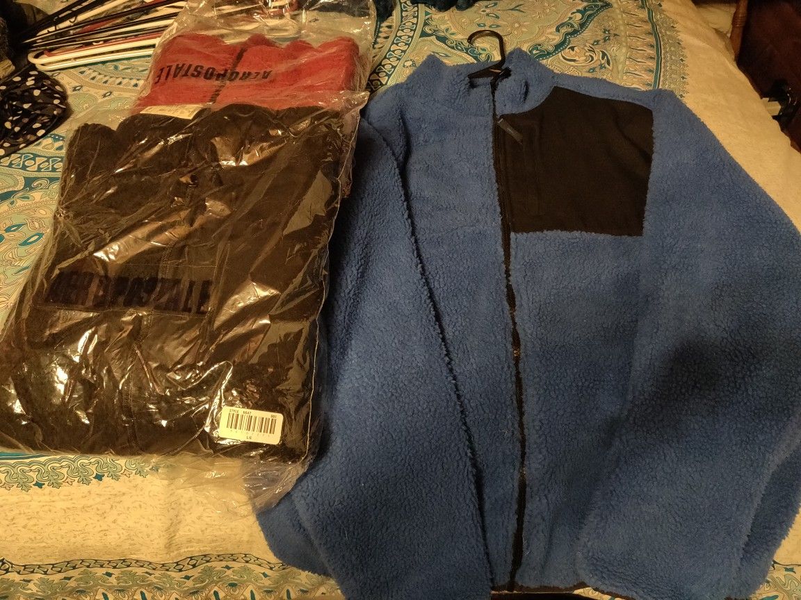 Three men's large Aeropostale sherpa jackets