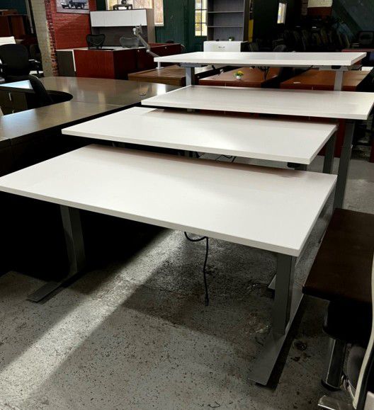 HIGH END HEIGHT ADJUSTABLE WHITE DESKS by STEELCASE -can deliver-