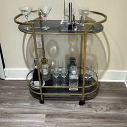 Gold And Glass Bar Cart (items On Not Included) 