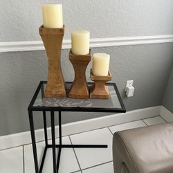 Wooden Candle Holders & Side Table
