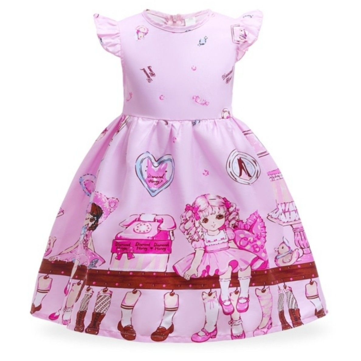 Cartoon print cotton dresses kid clothes. For baby girl dress.