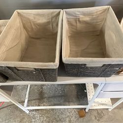 Linen Lined corded baskets, woven basket and corded bowl.