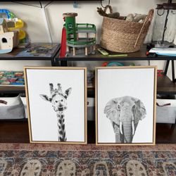 2 Framed Animal Canvases 