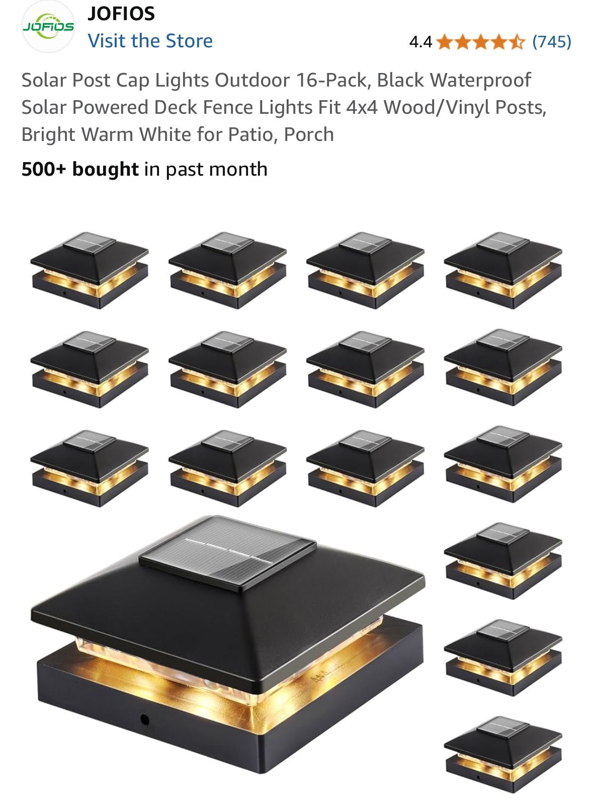 Solar Post Cap Lights Outdoor 16-Pack, Black Waterproof Solar Powered Deck Fence Lights