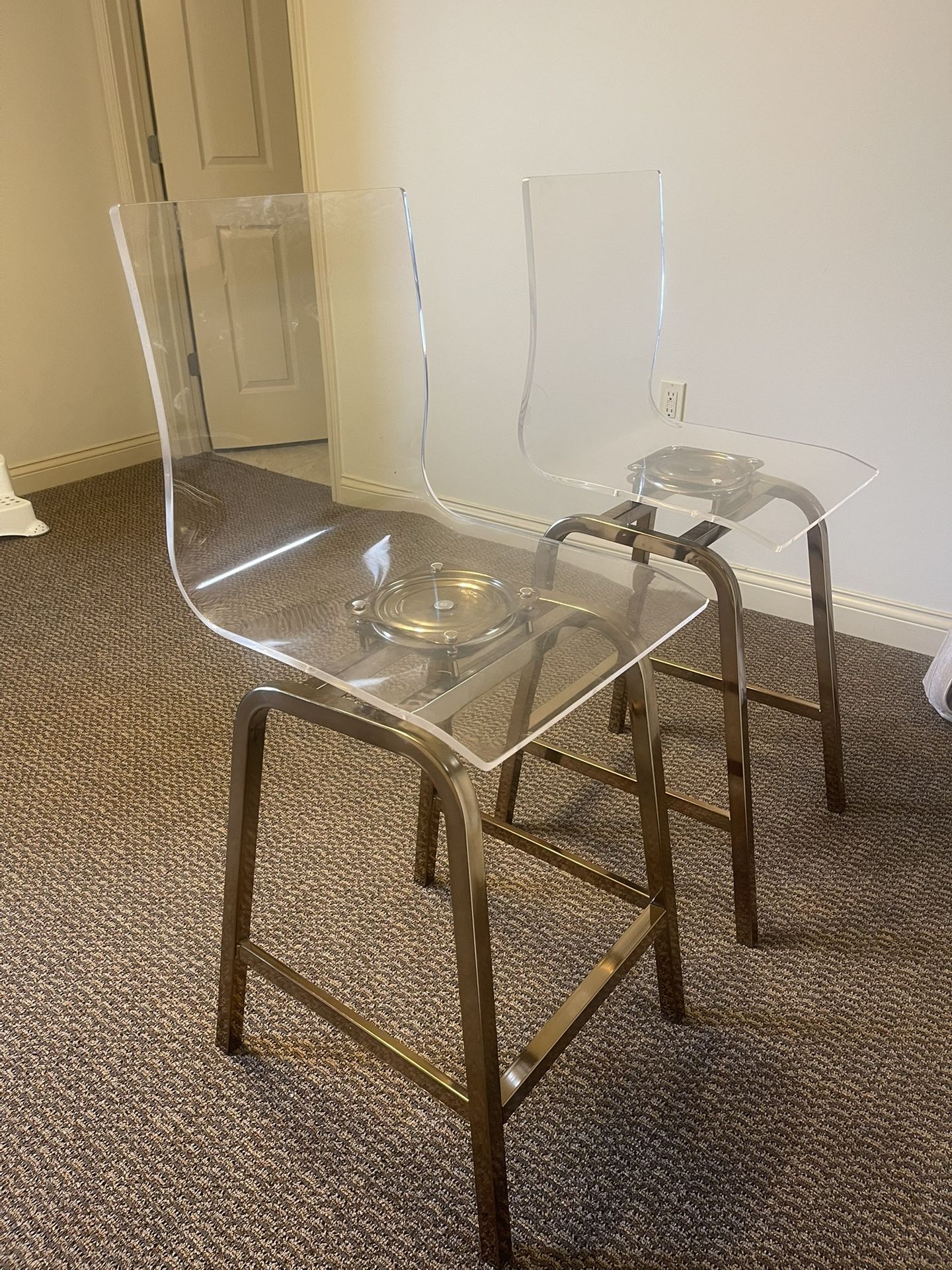 Acrylic and Bronze/Champagne Counter Height Stools