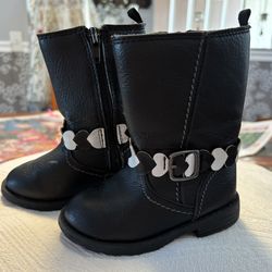Carters Aura Toddler Girls Tall Boots Zip Hearts Black Size 6C