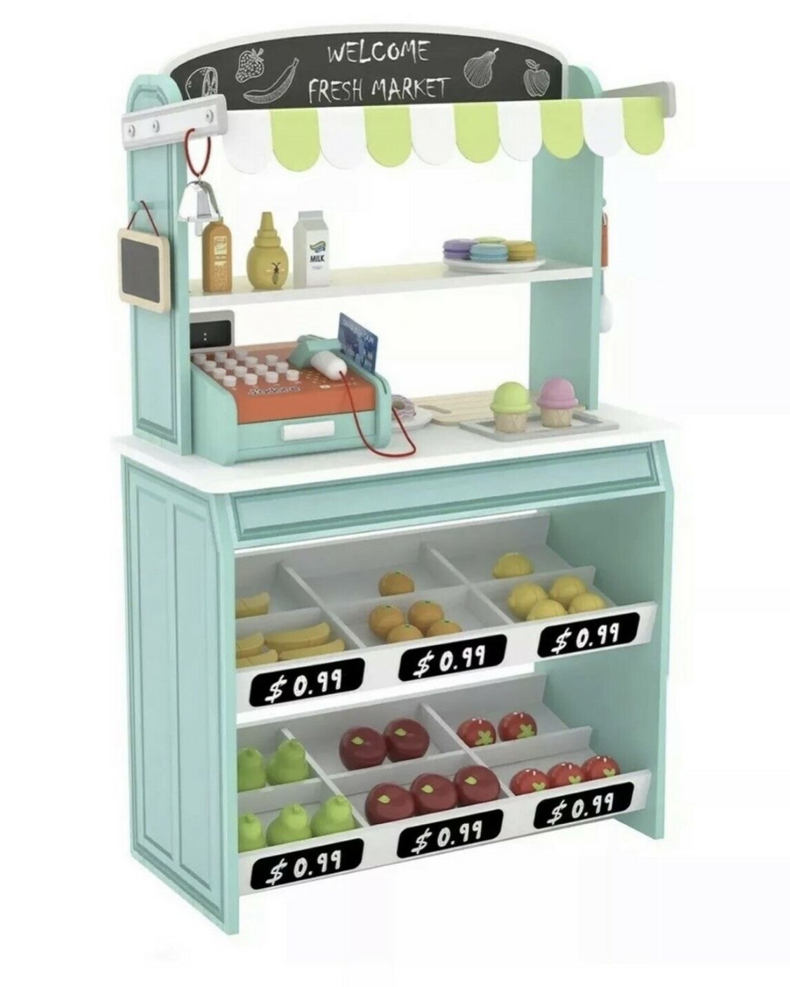 J'Adore Kid's Wood 69-piece Fresh Market Fruit Stand Pretend Play Playset