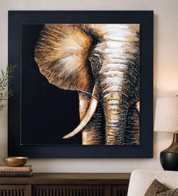 Elephant Wall Art Canvas – Black and Gold Elephant Print, Elegant Safari Decor