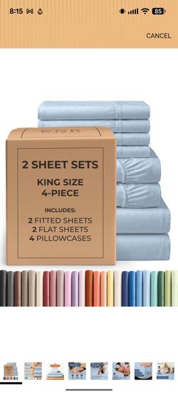 Pack of 2, King Size 4 Piece Sheet Set - Breathable & Cooling - Sky Blue
Hotel Luxury Bed Sheets for Women & Men, Deep Pockets, Easy-Fit, Extra Soft &