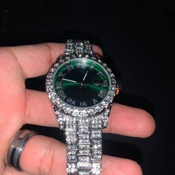 Green Stainless Steel Diamond Watch 