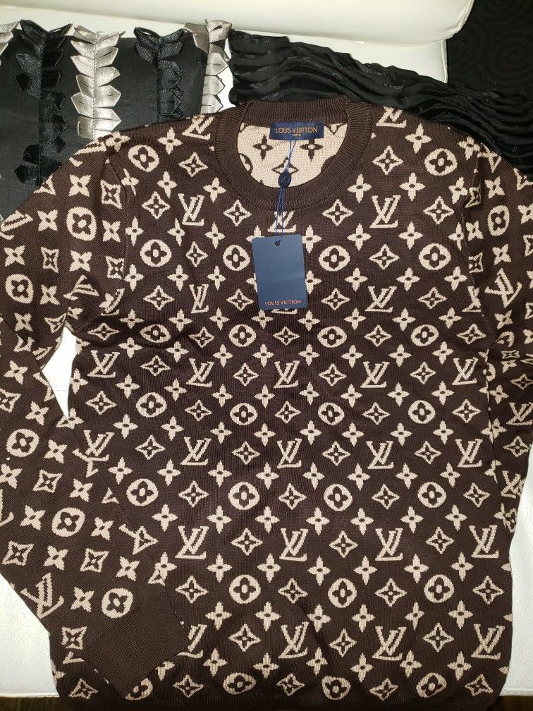 Louis Vuitton Dark Brown Monogram With Gold Logo Center Sweater - Tagotee
