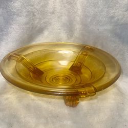 Vintage Amber Art deco KINGS CROWN! Glass bowl