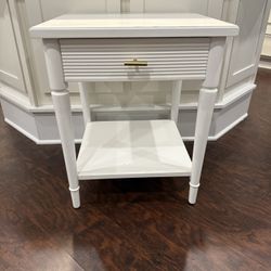 Modern White Nightstand / Side Table with Gold Handle & Shelf